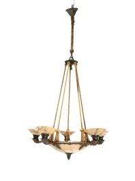 French Art Deco Alabaster Chandelier, 1930s